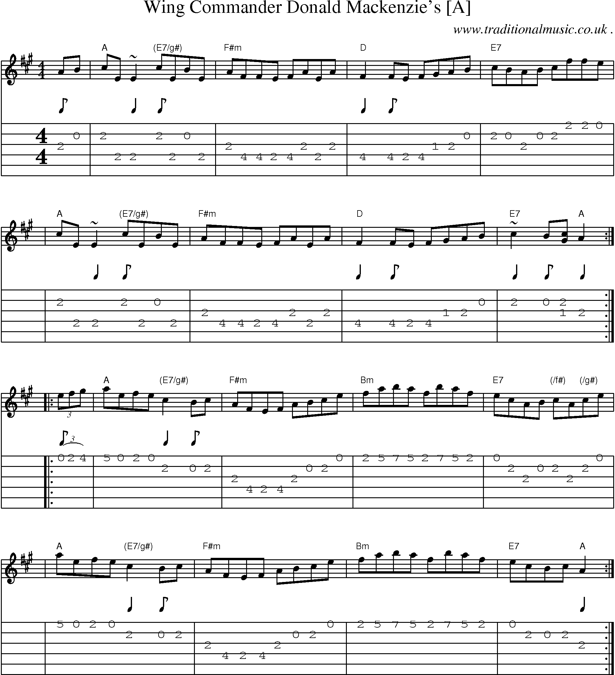 Sheet-music  score, Chords and Guitar Tabs for Wing Commander Donald Mackenzies [a]